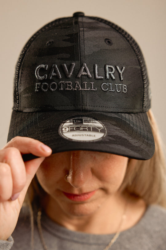 9Forty Trucker Hat – Black Camo with Subtle Grey Wordmark  | Adult